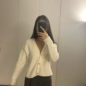 Zara White Cozy Cardigan with Animal Buttons